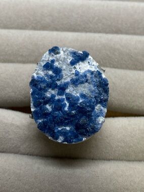 Blue Fluorite Cluster Ring • Natural Cubic Crystals • Blue Statement Ring